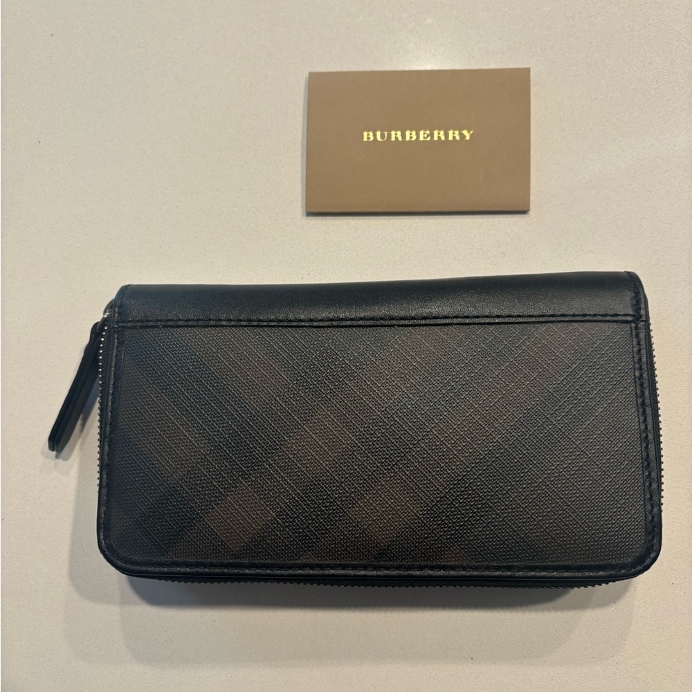 Burberry Check Coated Canvas Black Zip Wallet